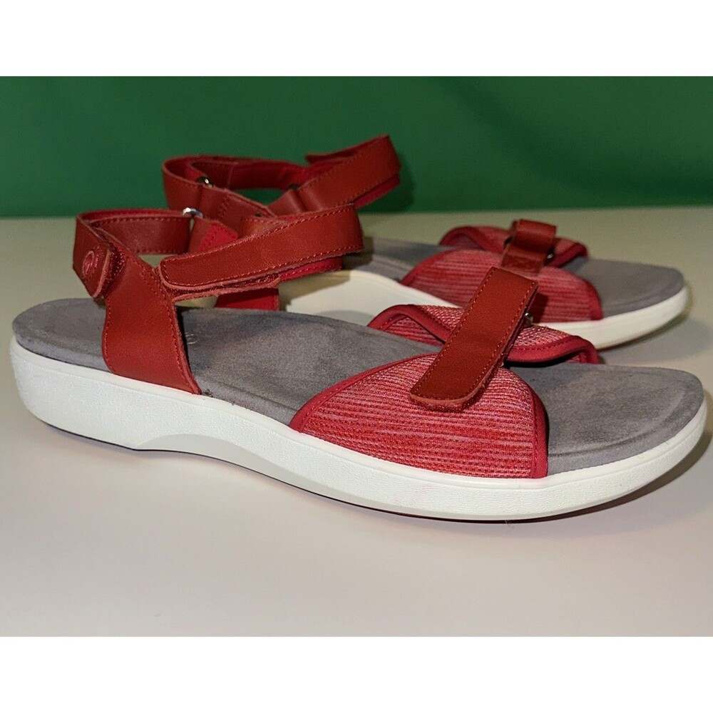 TRAQ Women’s Red Leather Sandals 40 Strappy 9 M By Allegria Comfort Footwear